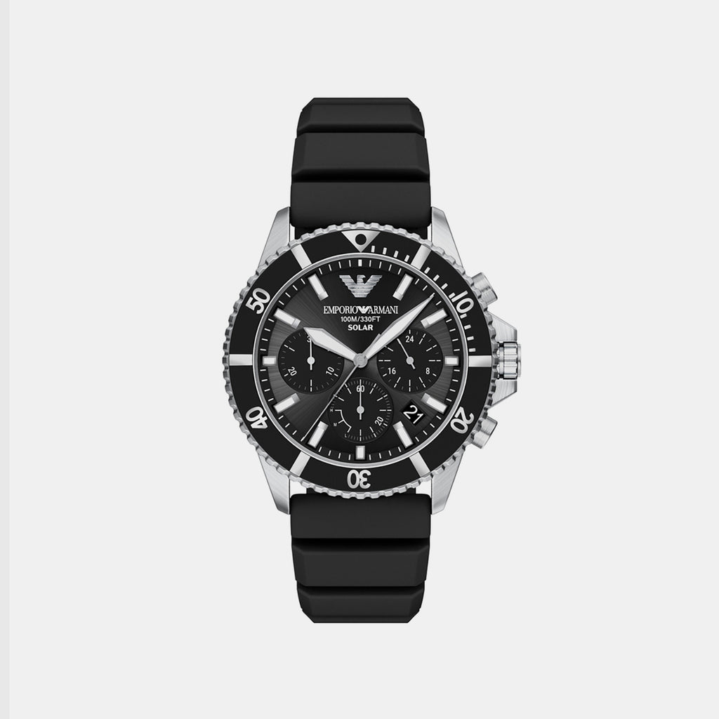 Men Solar Black Dial Chronograph Silicone Watch AR11830