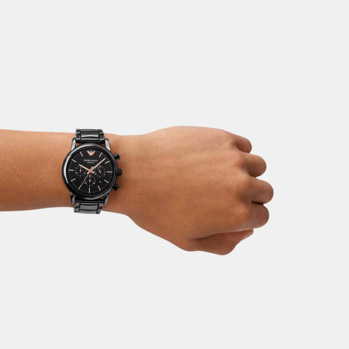 Men Quartz Black Dial Chronograph Ceramic Watch AR1509