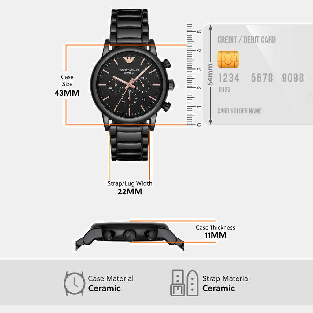 Men Quartz Black Dial Chronograph Ceramic Watch AR1509