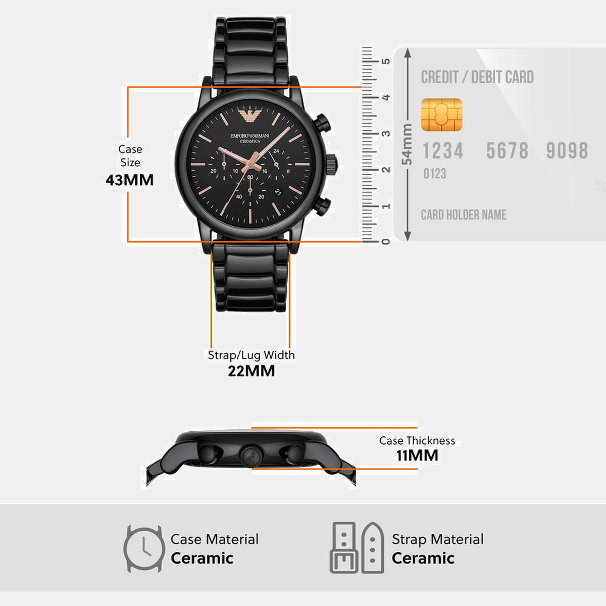 Men Quartz Black Dial Chronograph Ceramic Watch AR1509