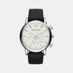 Men Quartz Silver Dial Chronograph Leather Watch AR1807