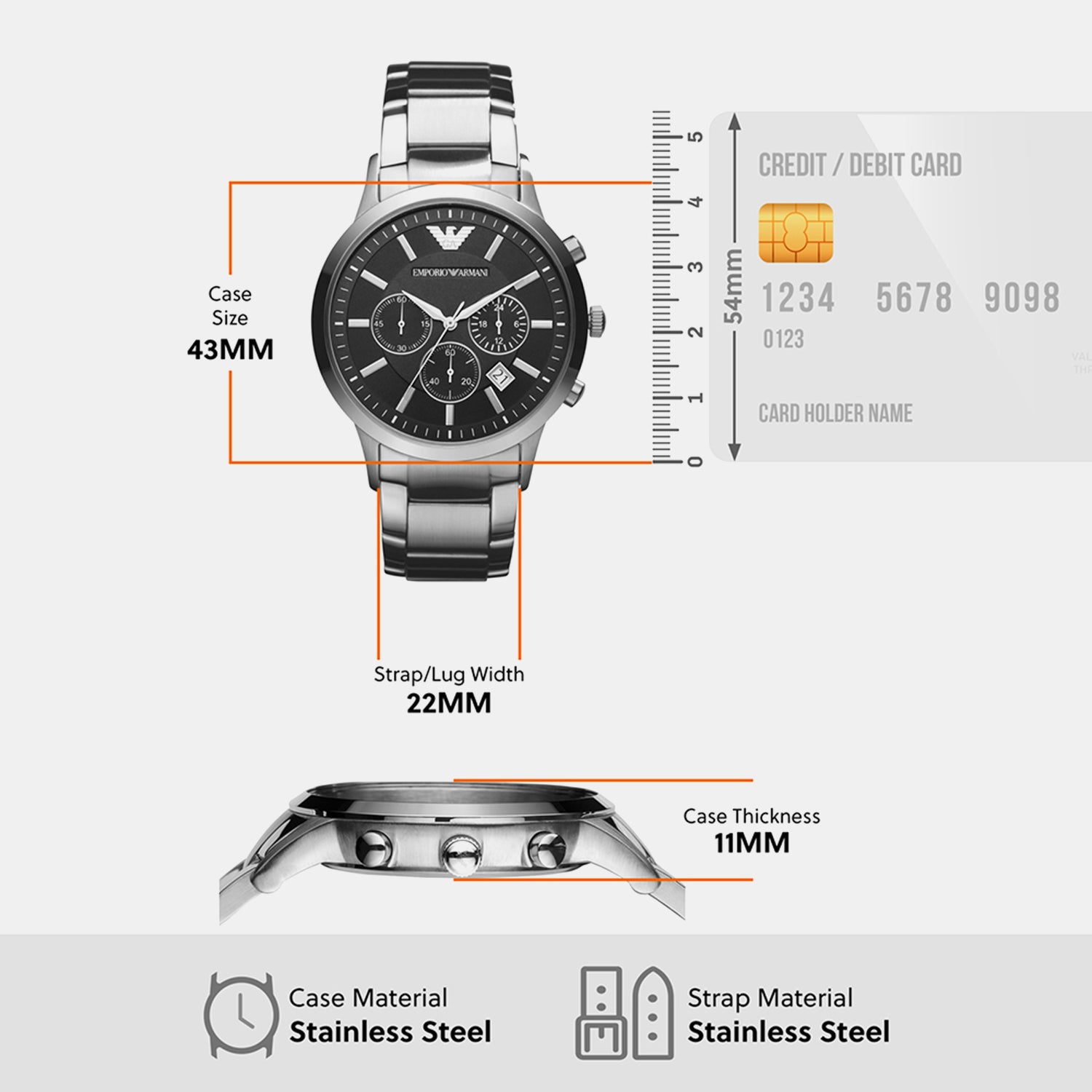 Renato Men Quartz Black Dial Chronograph Stainless Steel Watch AR2434