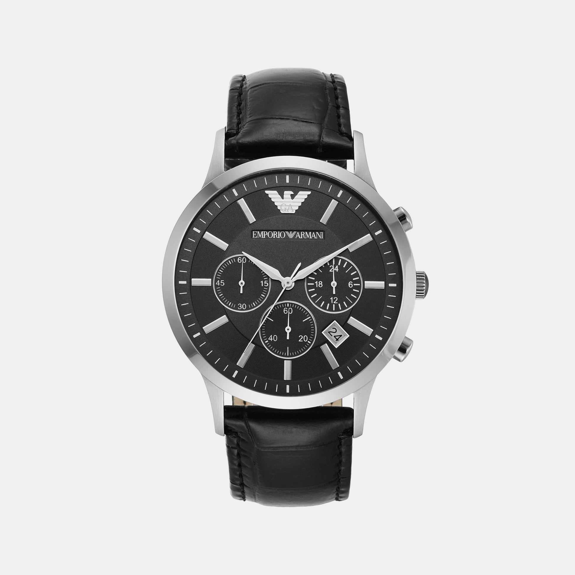 Male Silver Chronograph Leather Watch AR2447