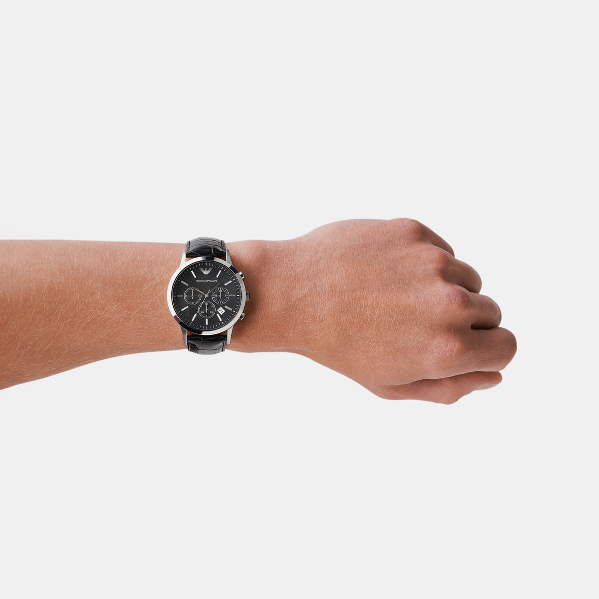 Renato Men Quartz Black Dial Chronograph Leather Watch AR2447