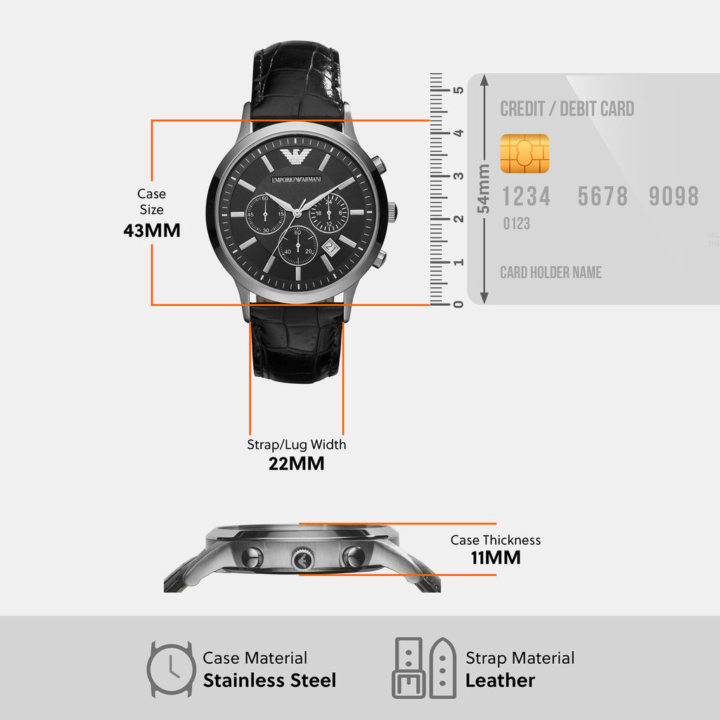 Renato Men Quartz Black Dial Chronograph Leather Watch AR2447