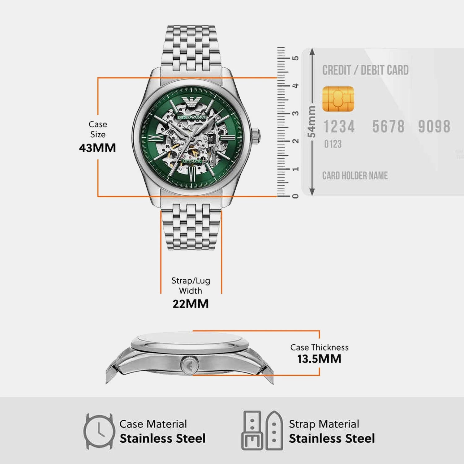 Men Automatic Green Dial Analog Stainless Steel Watch AR60091