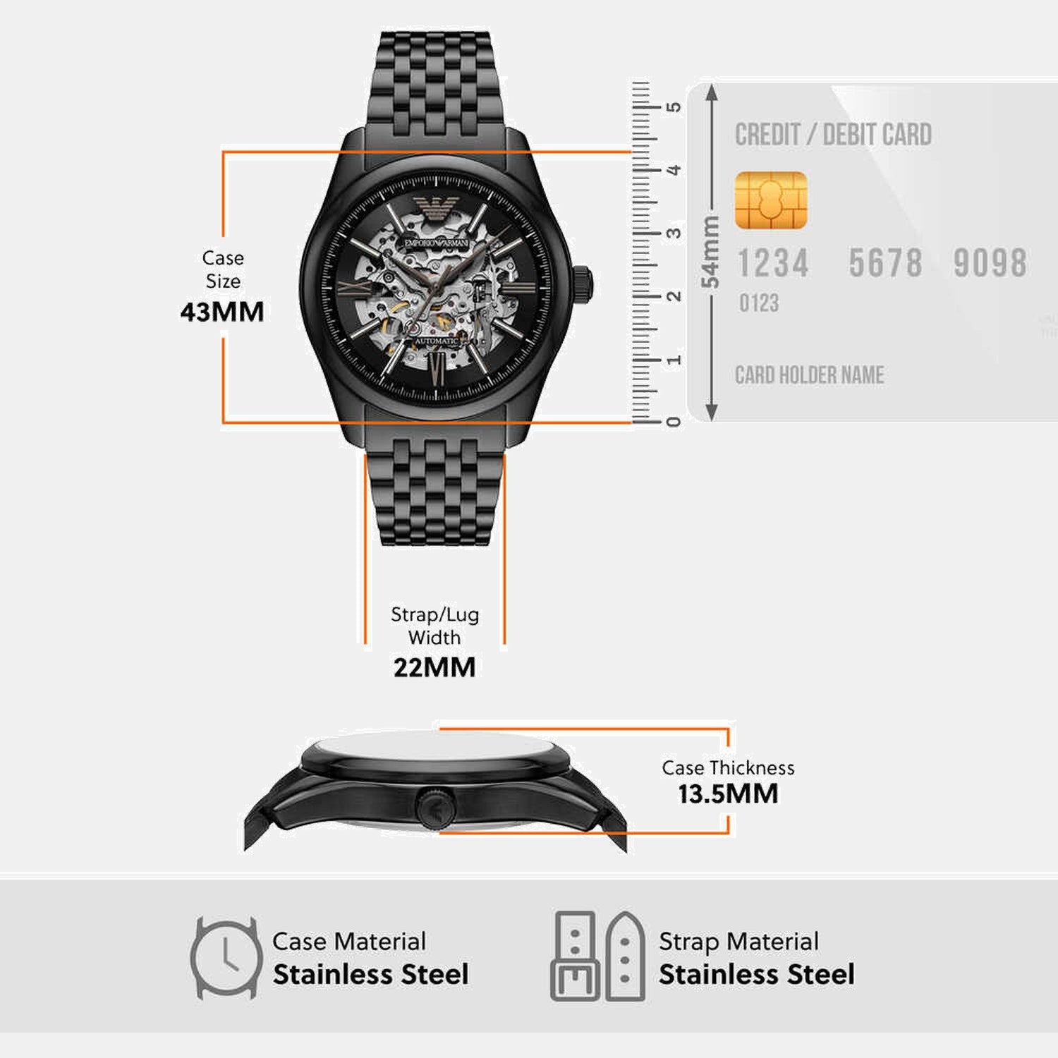 Men Automatic Black Dial Analog Stainless Steel Watch AR60093