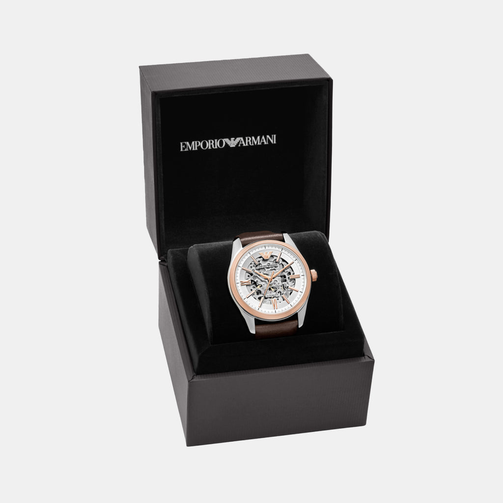 Men Automatic Silver Dial Analog Leather Watch AR60094