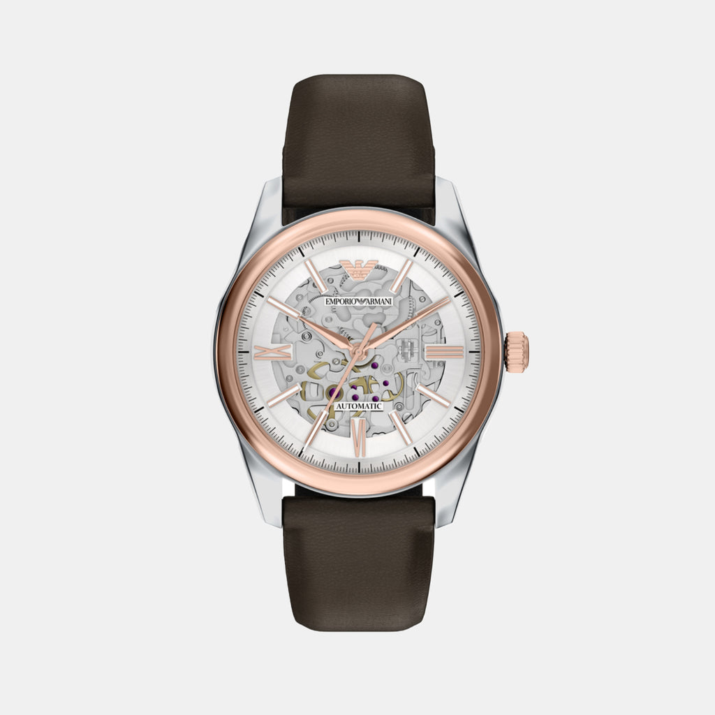 Men Automatic Silver Dial Analog Leather Watch AR60094