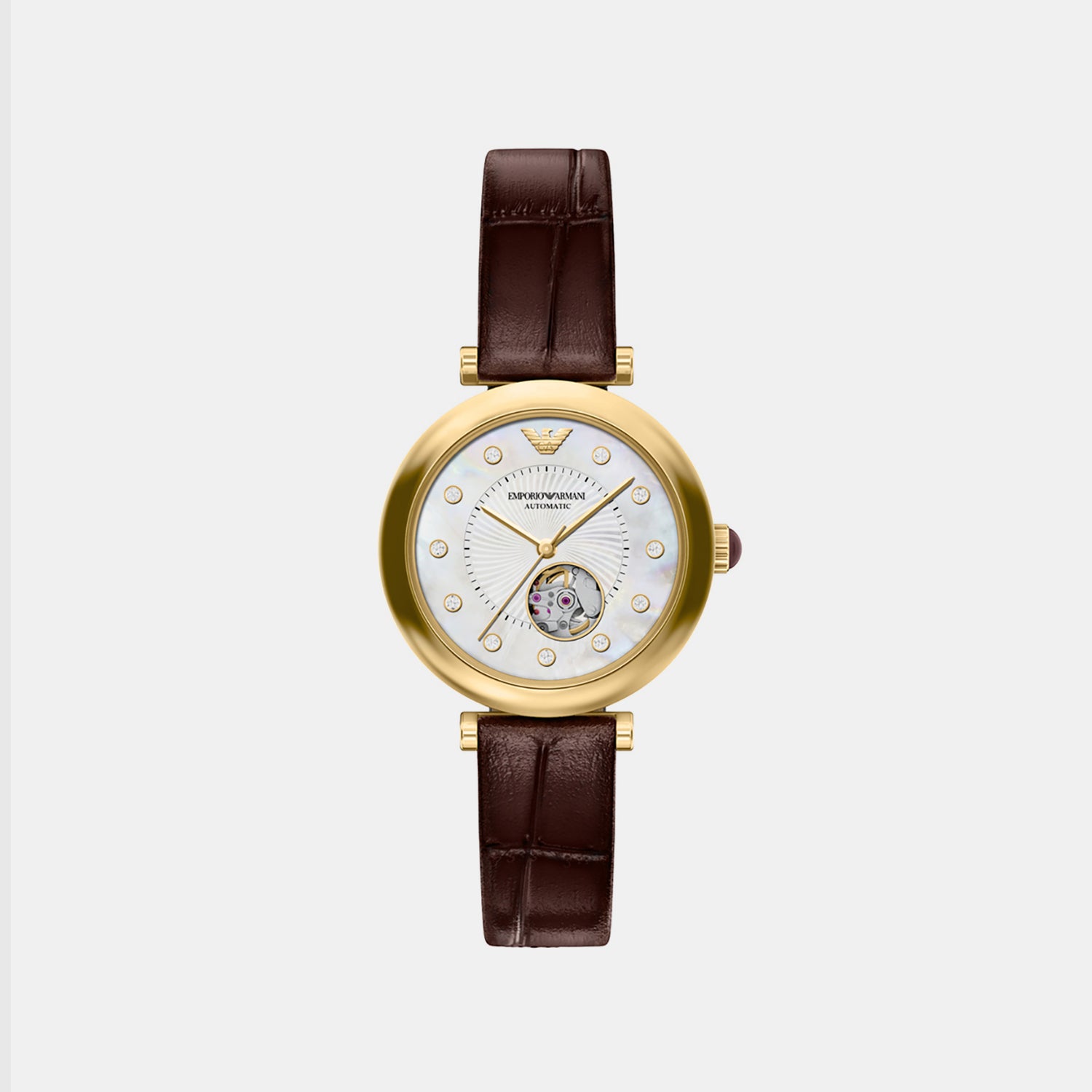 Women Automatic Mother Of Pearl Dial Analog Leather Watch AR60097