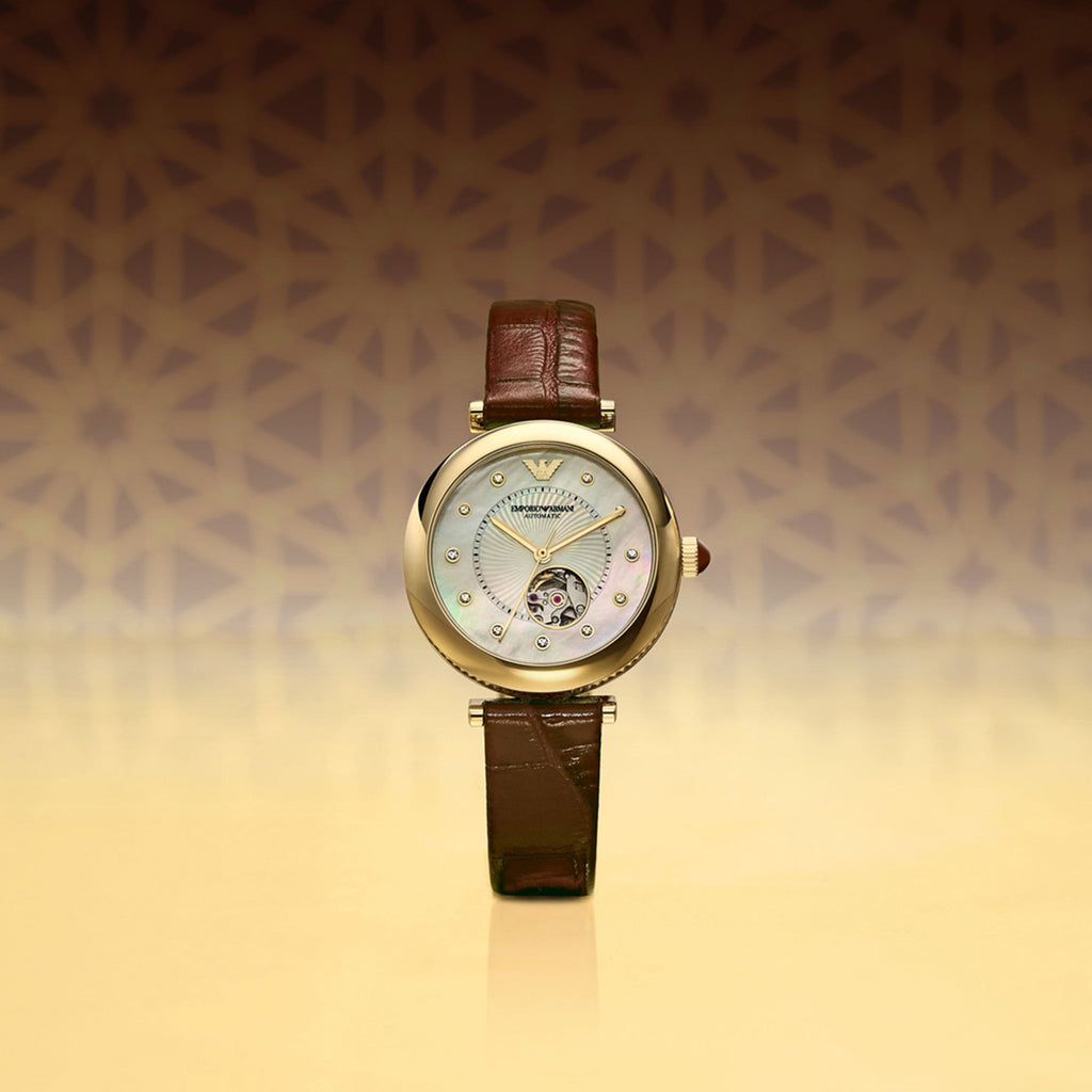 Women Automatic Mother Of Pearl Dial Analog Leather Watch AR60097
