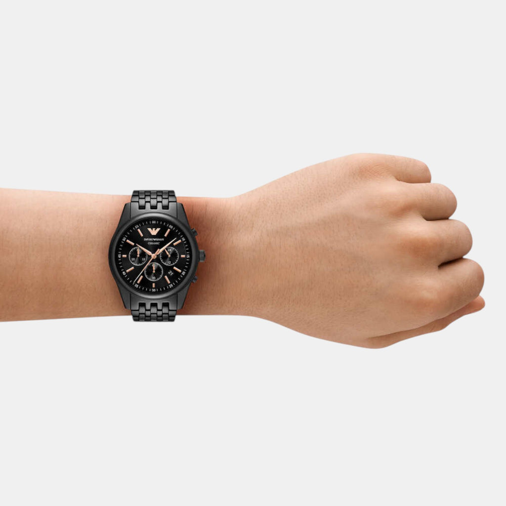 Men Quartz Black Dial Chronograph Ceramic Watch AR70015