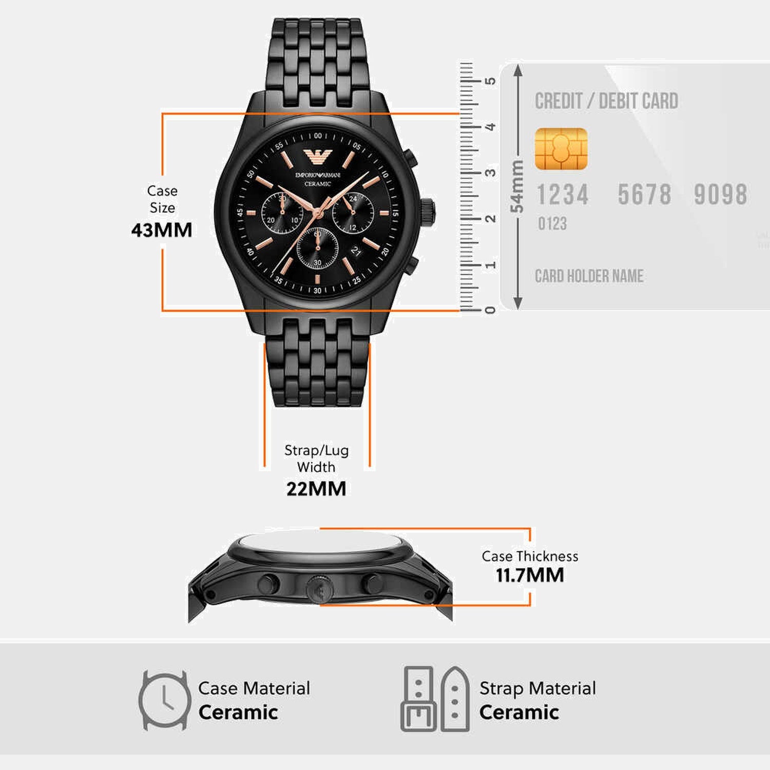 Men Quartz Black Dial Chronograph Ceramic Watch AR70015