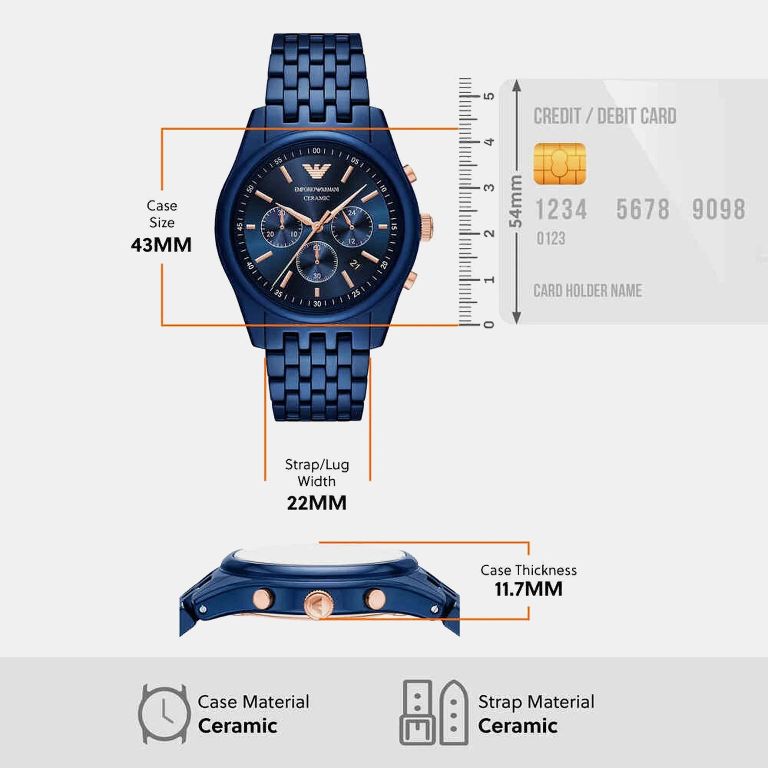 Men Quartz Blue Dial Chronograph Ceramic Watch AR70016