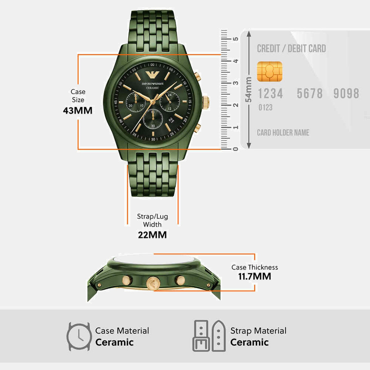 Men Quartz Green Dial Analog Ceramic Watch AR70017