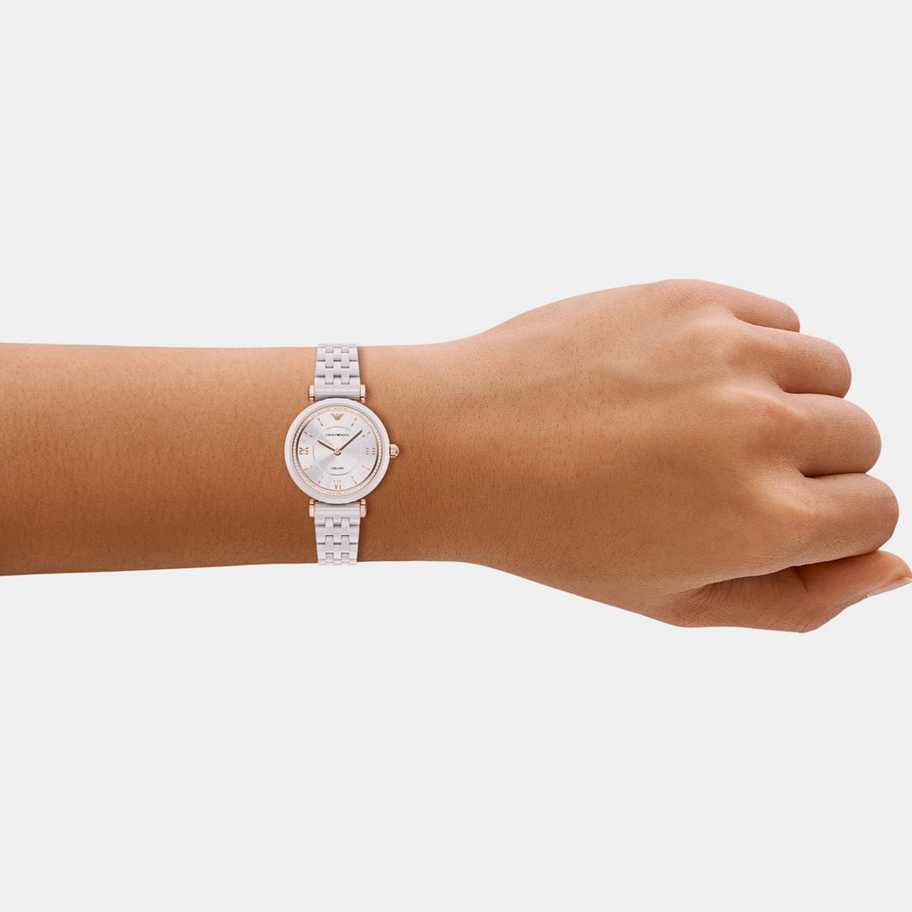 Women Quartz Beige Dial Analog Ceramic Watch AR70019