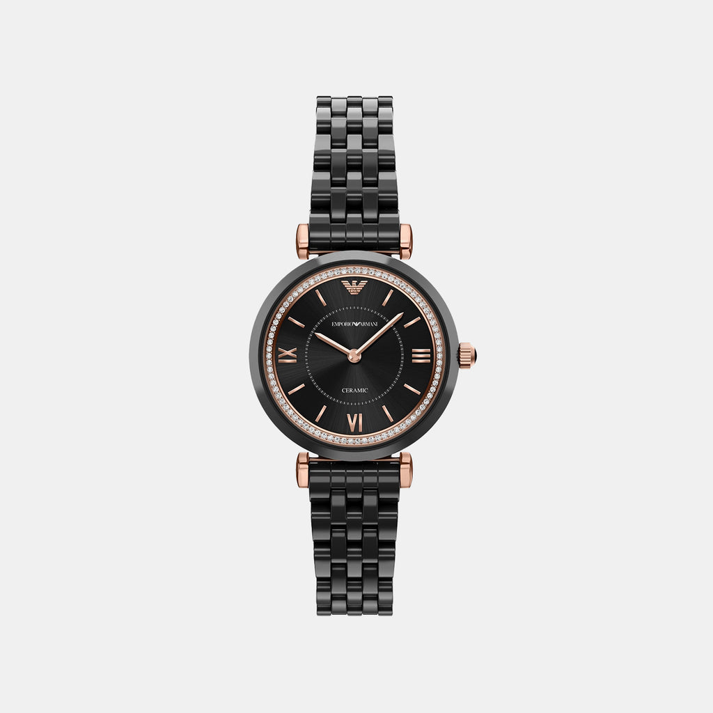 Women Quartz Black Dial Analog Ceramic Watch AR70021
