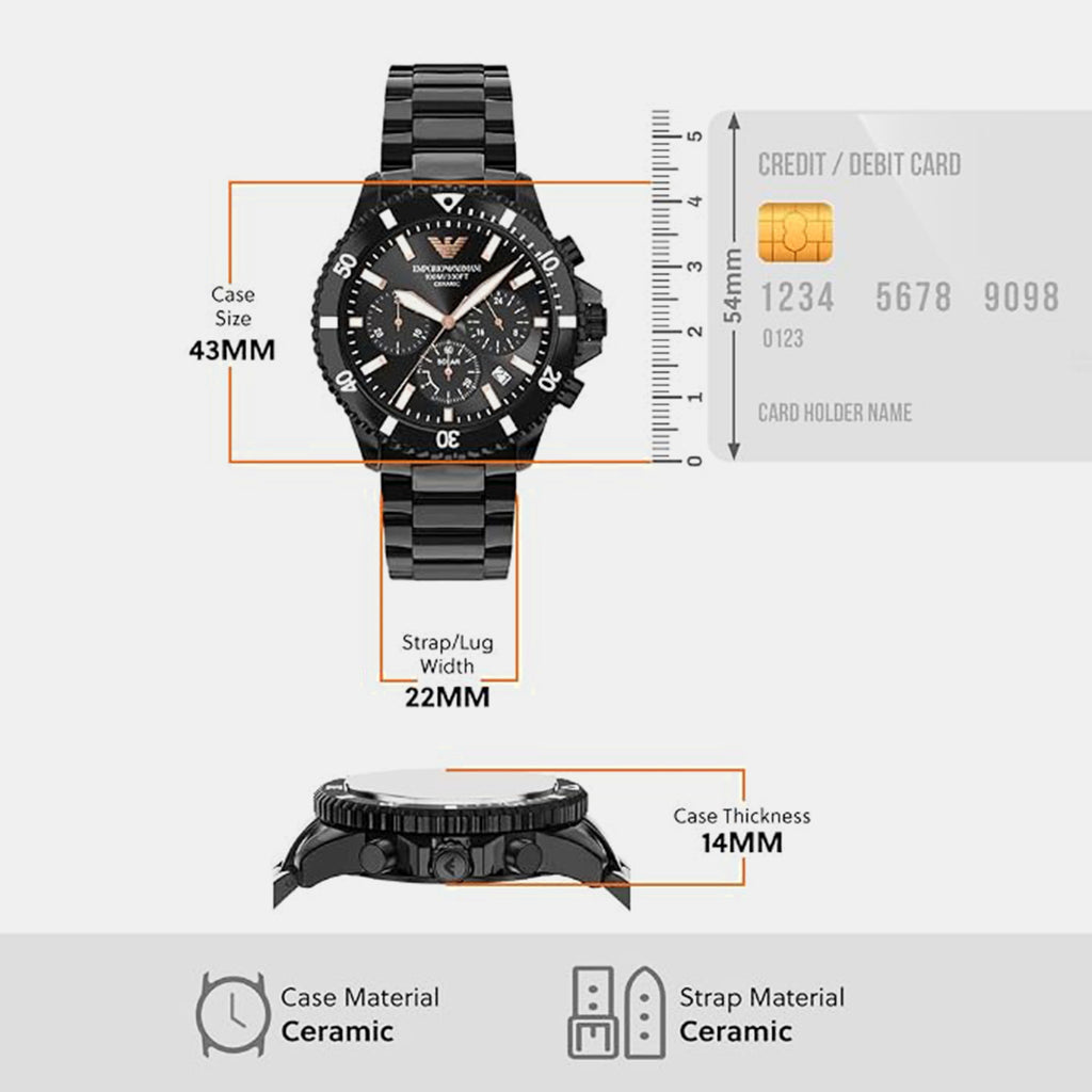 Men Solar Black Dial Chronograph Ceramic Watch AR70022