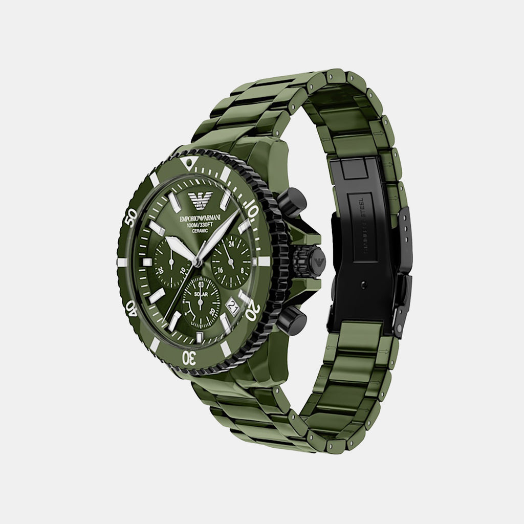Men Quartz Green Dial Chronograph Stainless Steel Watch AR70023
