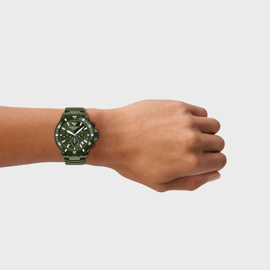 Men Quartz Green Dial Chronograph Stainless Steel Watch AR70023