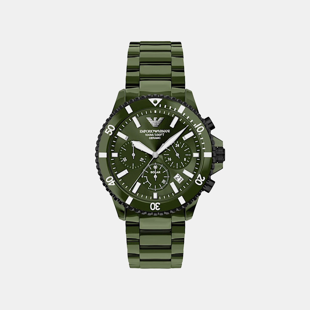 Men Quartz Green Dial Chronograph Stainless Steel Watch AR70023
