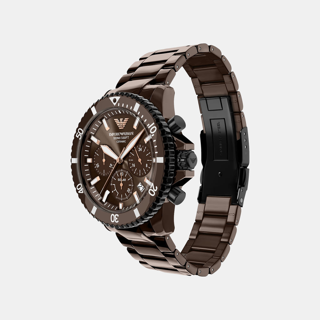 World Explorer Men Solar Brown Dial Chronograph Ceramic Watch AR70025