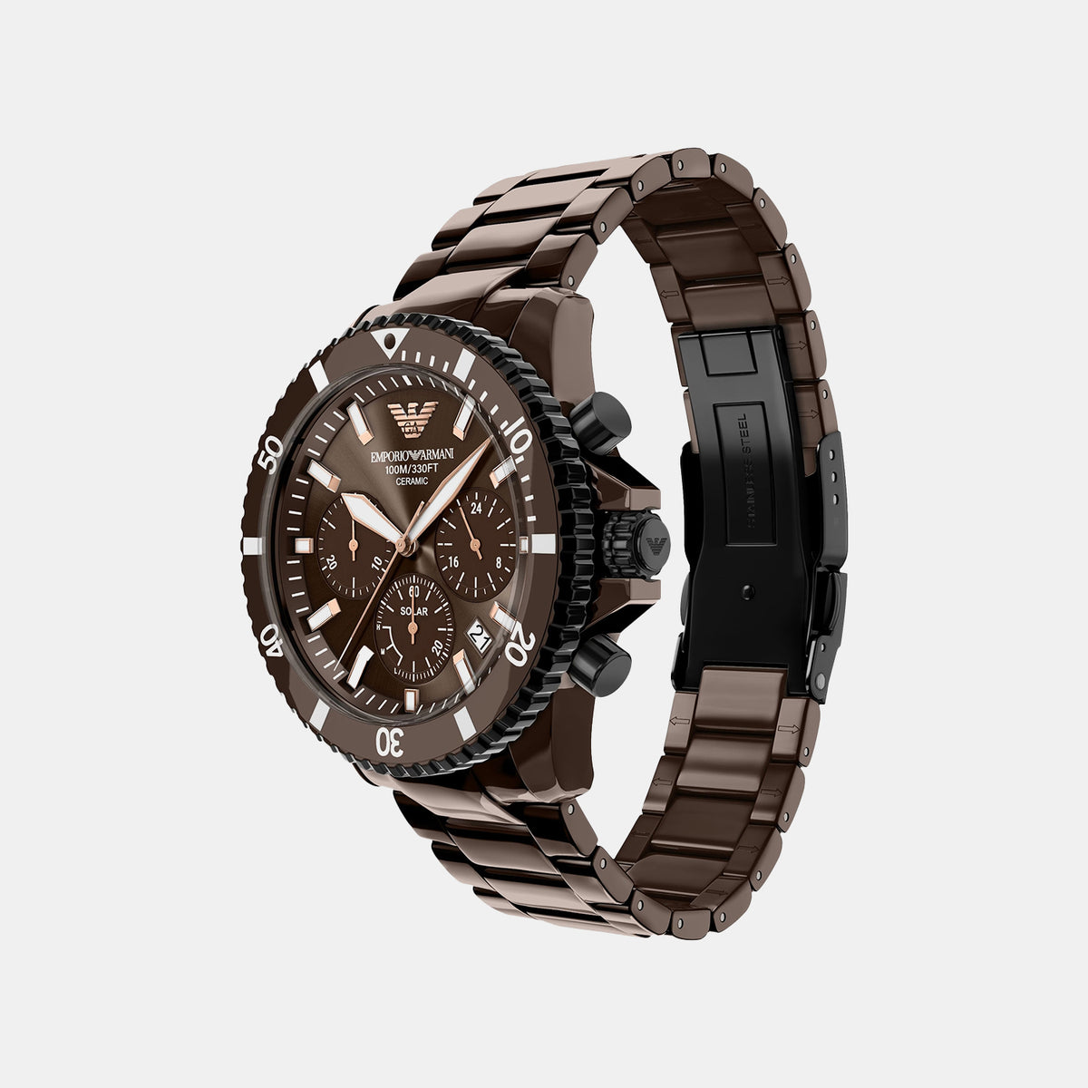 World Explorer Men Solar Brown Dial Chronograph Ceramic Watch AR70025