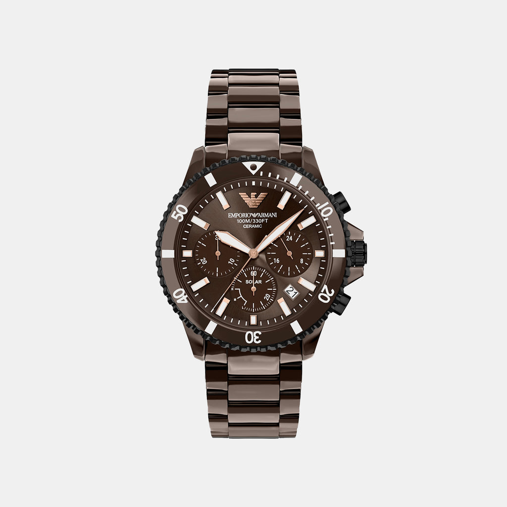 World Explorer Men Solar Brown Dial Chronograph Ceramic Watch AR70025