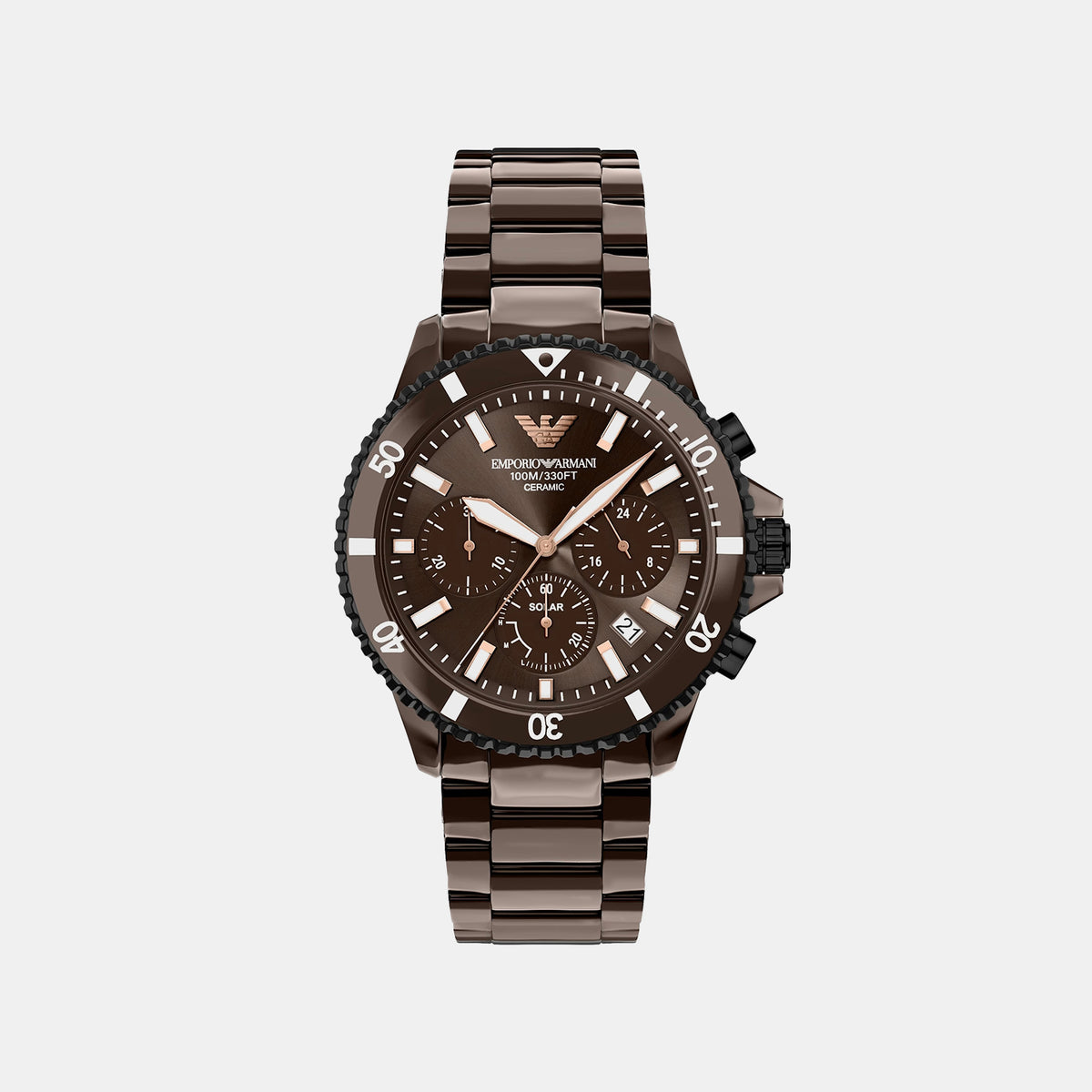 World Explorer Men Solar Brown Dial Chronograph Ceramic Watch AR70025
