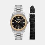 Men Quartz Black Dial Analog Stainless Steel Watch AR80077SET