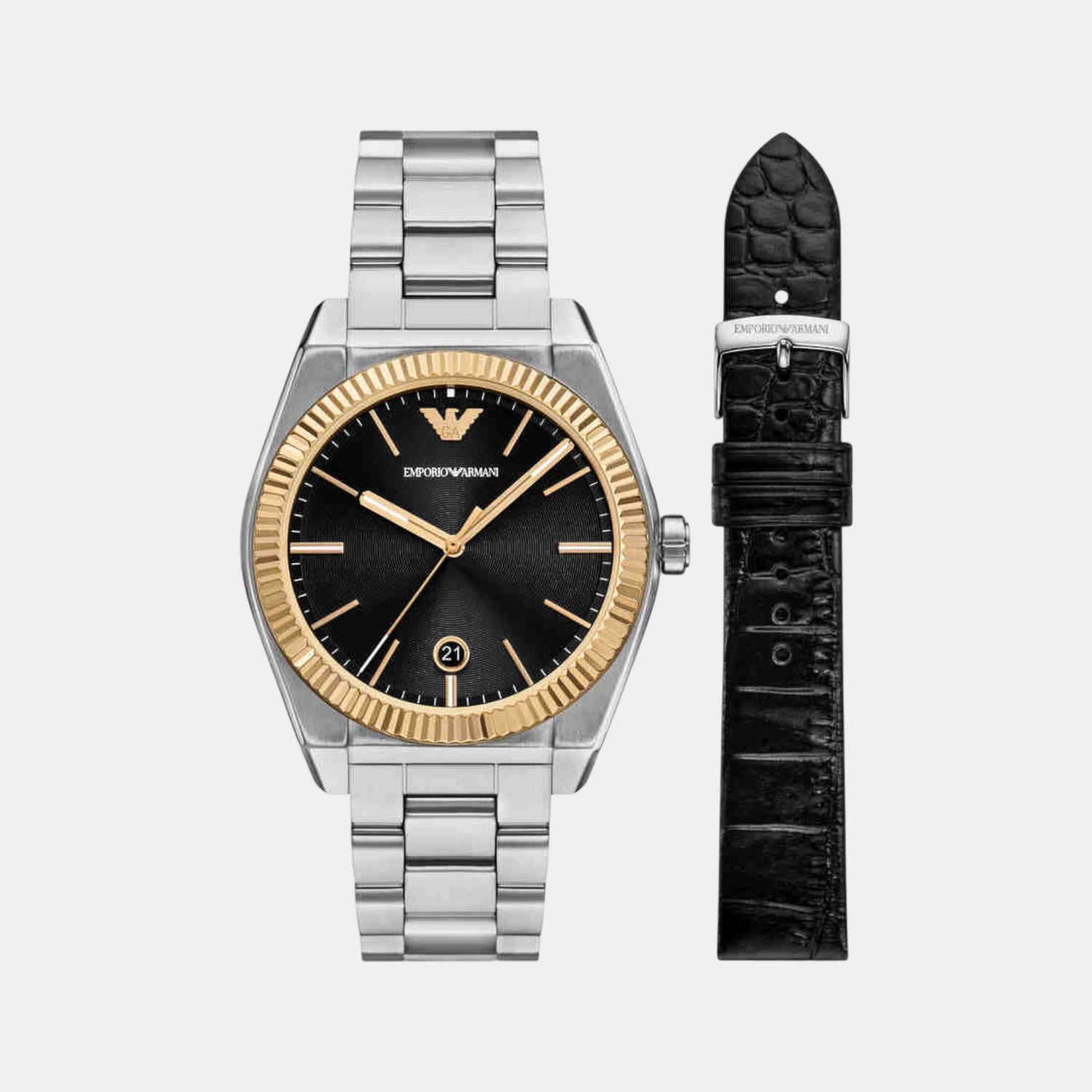 Men Quartz Black Dial Analog Stainless Steel Watch AR80077SET