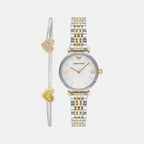 Women Quartz White Mother Of Pearl Dial Analog Stainless Steel Watch AR80078SET