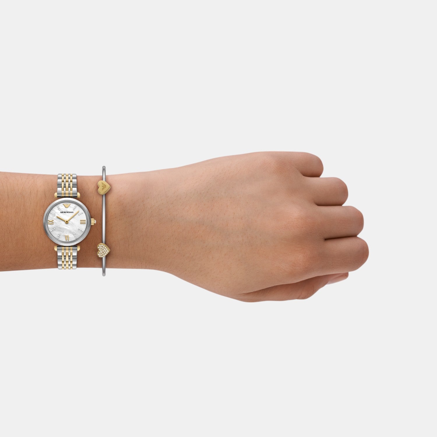 Women Quartz White Mother Of Pearl Dial Analog Stainless Steel Watch AR80078SET