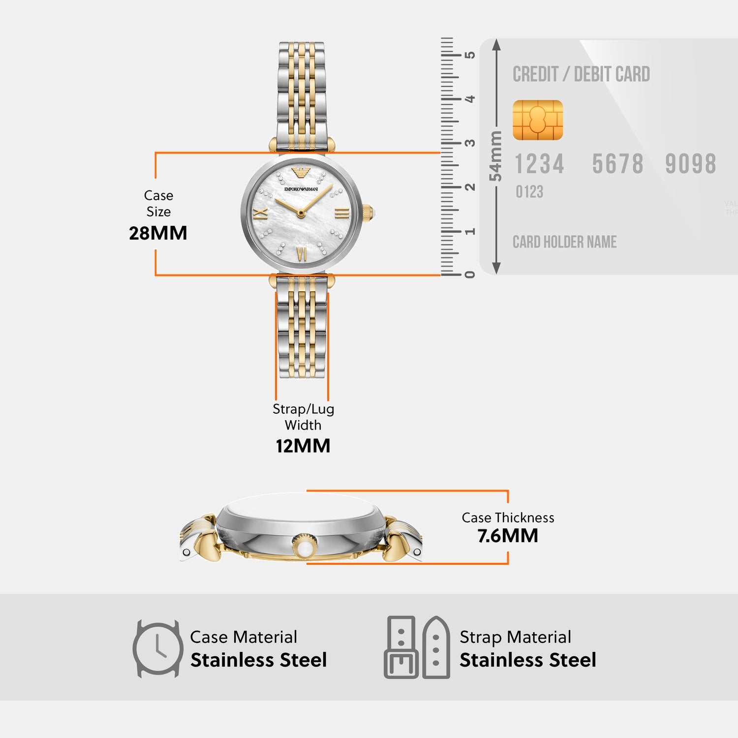 Women Quartz White Mother Of Pearl Dial Analog Stainless Steel Watch AR80078SET