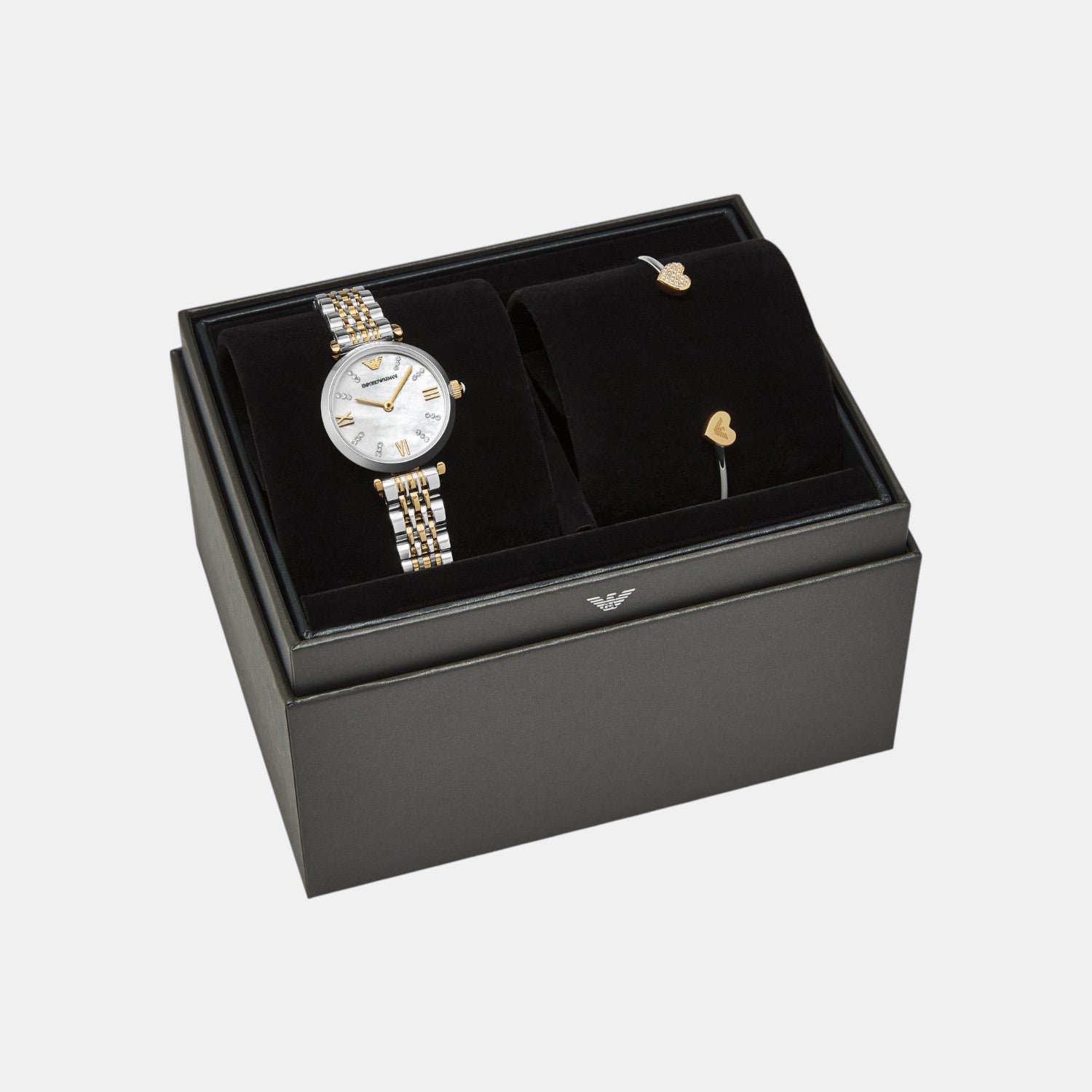 Women Quartz White Mother Of Pearl Dial Analog Stainless Steel Watch AR80078SET