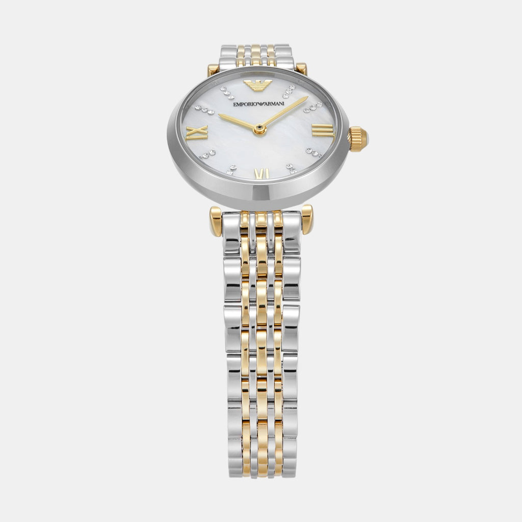 Women Quartz White Mother Of Pearl Dial Analog Stainless Steel Watch AR80078SET