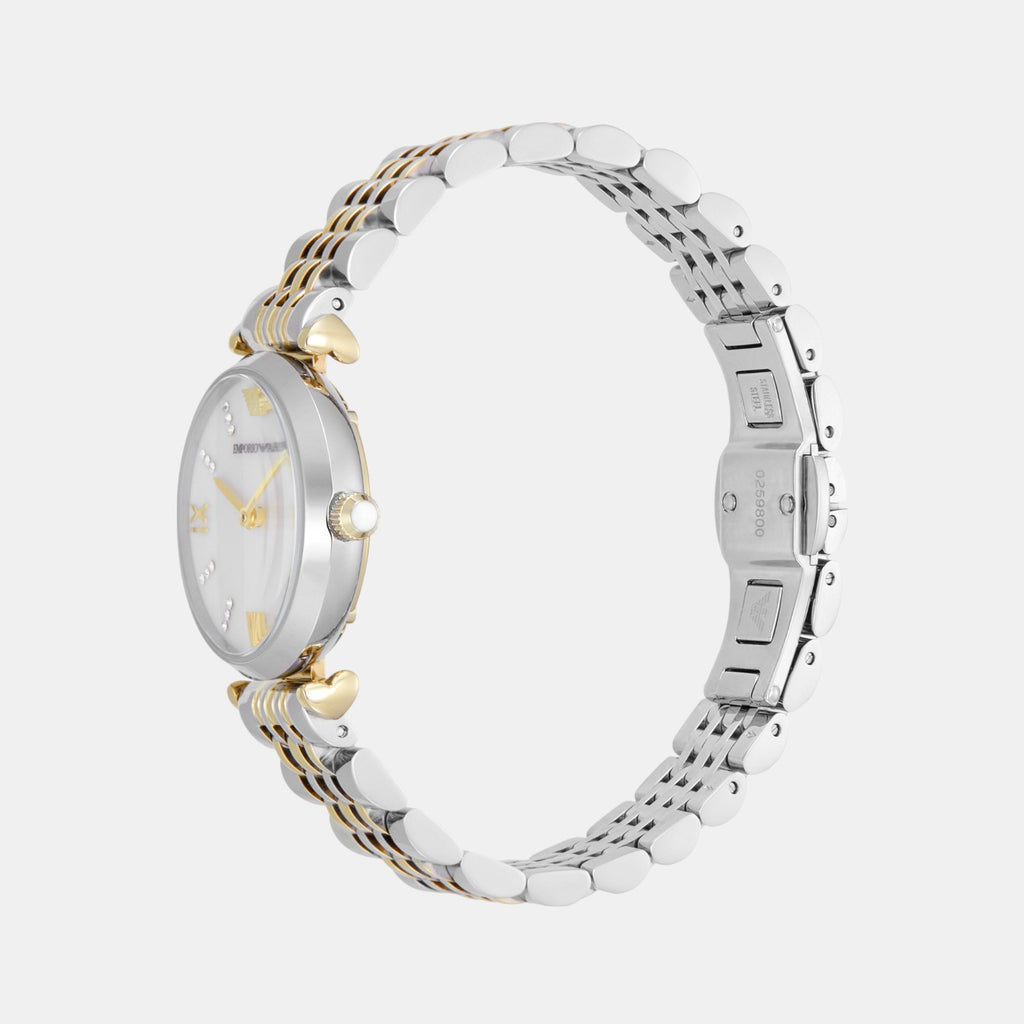 Women Quartz White Mother Of Pearl Dial Analog Stainless Steel Watch AR80078SET