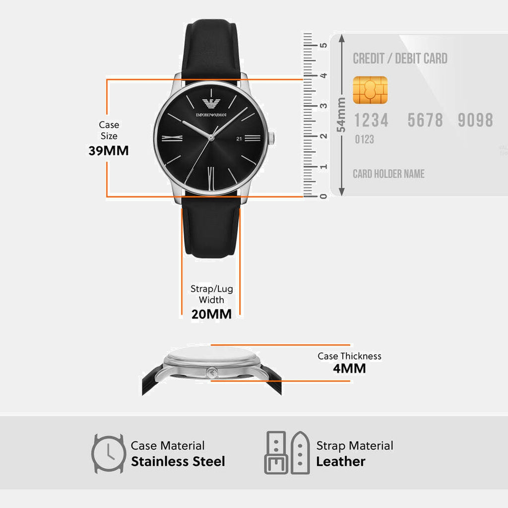 Men Quartz Black Dial Analog Leather Watch AR80079SET