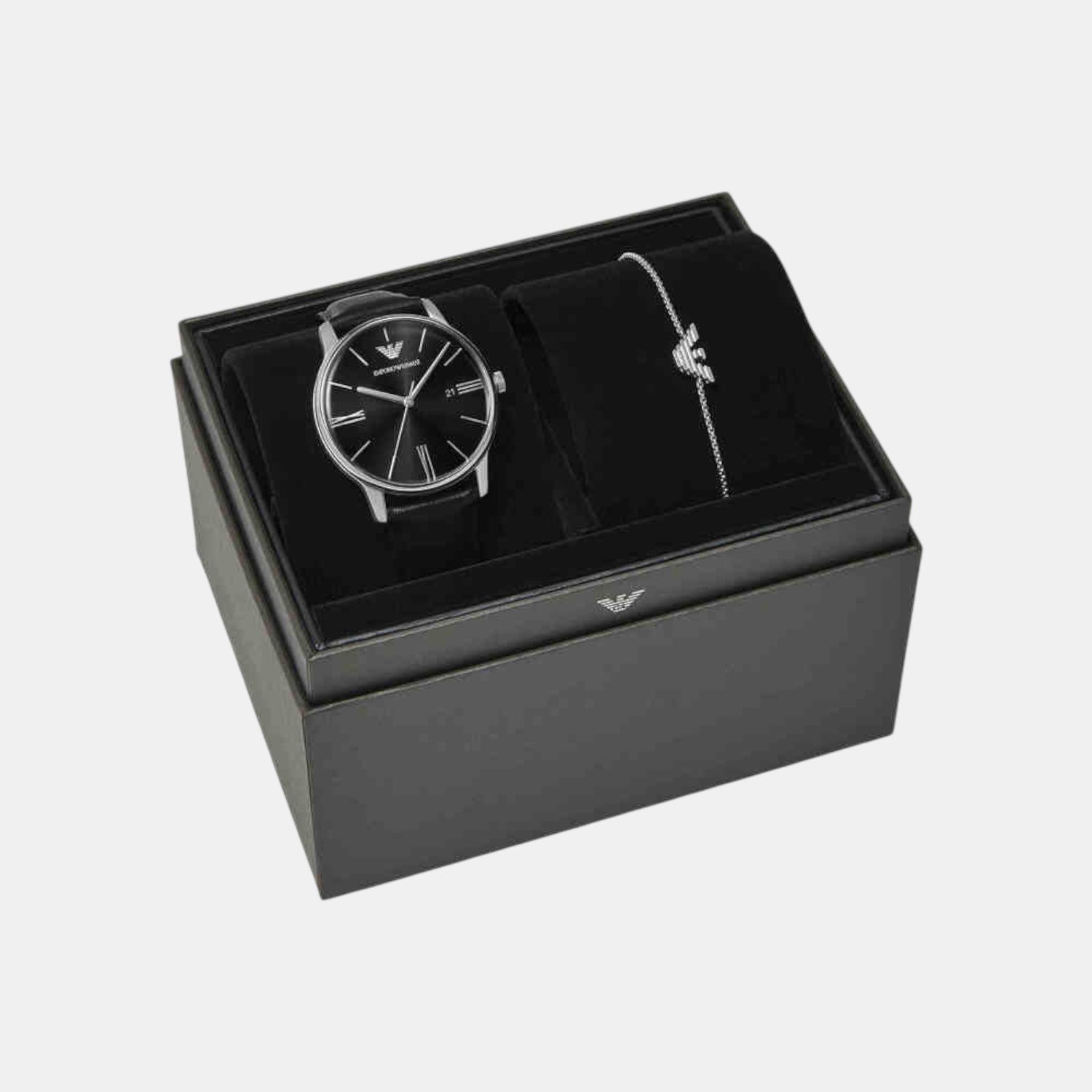 Men Quartz Black Dial Analog Leather Watch AR80079SET