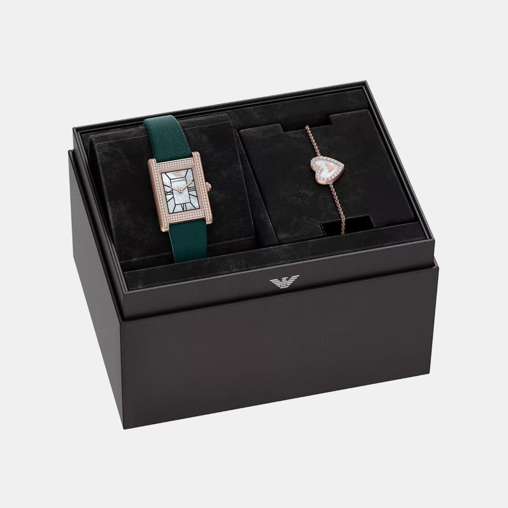Women Quartz Mother Of Pearl Dial Analog Leather Watch AR80085SET