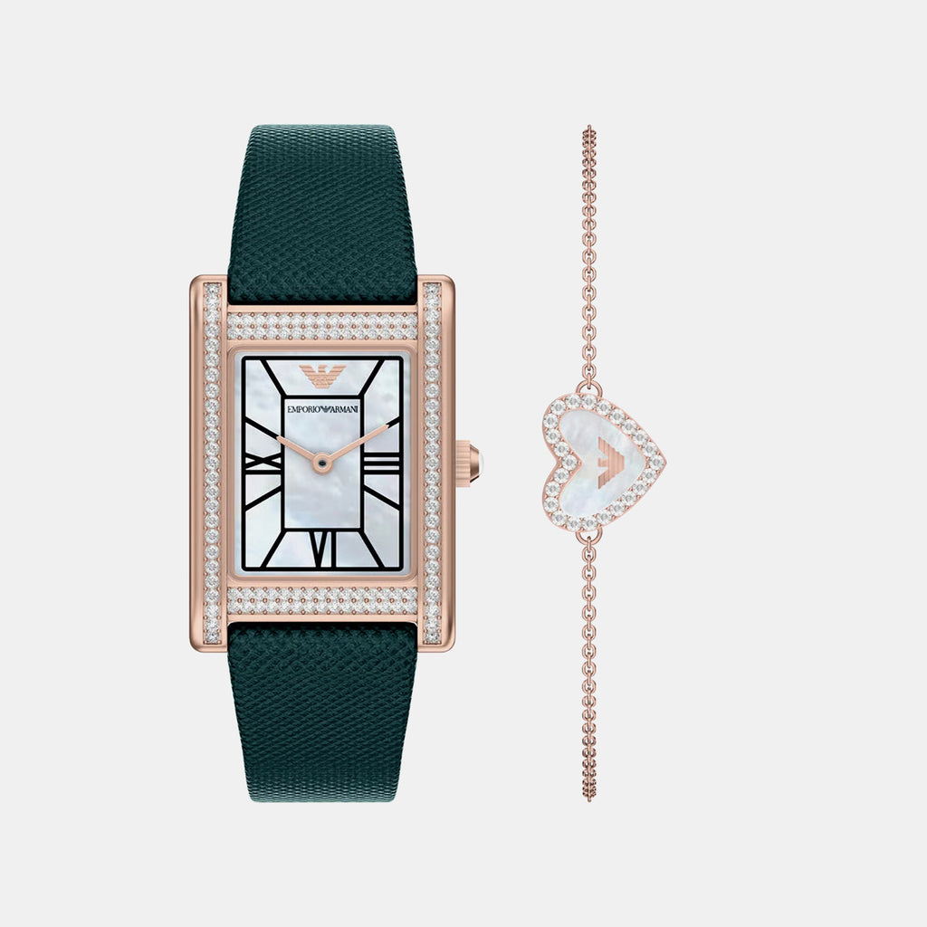 Women Quartz Mother Of Pearl Dial Analog Leather Watch AR80085SET