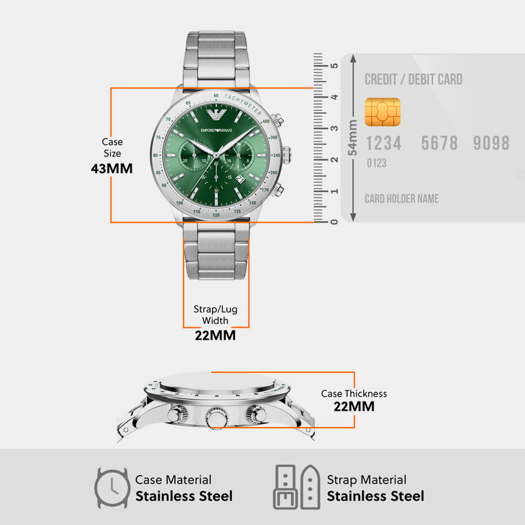 Men Quartz Green Dial Chronograph Stainless Steel Watch AR80088SET