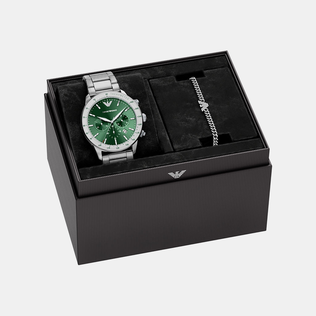 Men Quartz Green Dial Chronograph Stainless Steel Watch AR80088SET
