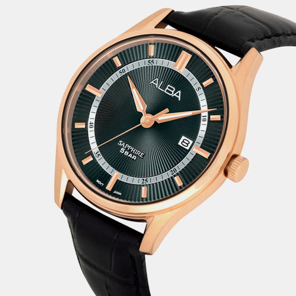 Men Quartz Black Dial Analog Leather Watch AS9R22X1