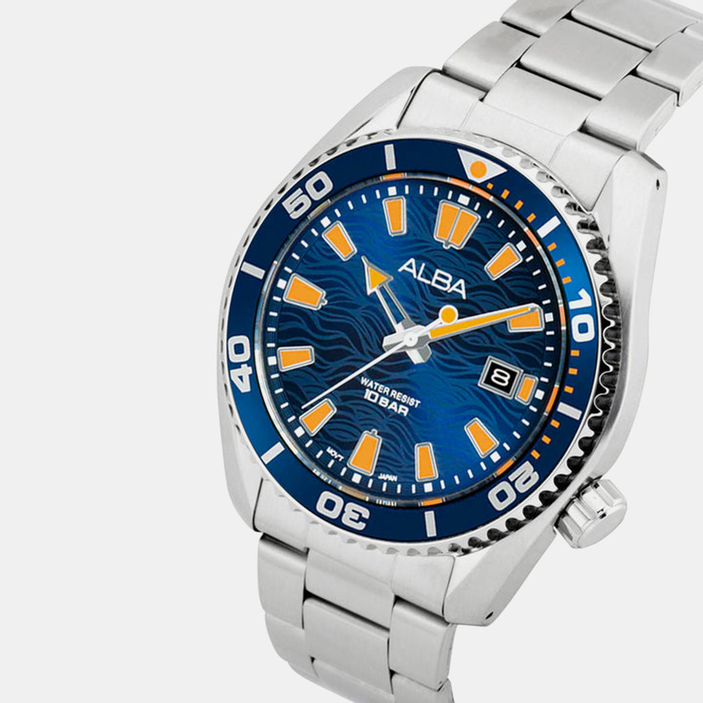 Men Quartz Blue Dial Analog Stainless Steel Watch AS9R67X1