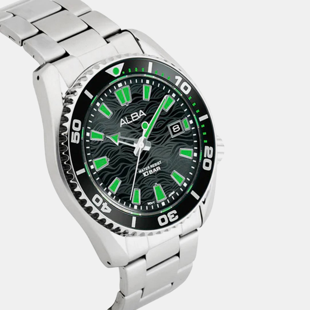Men Quartz Black Dial Analog Stainless Steel Watch AS9R75X1