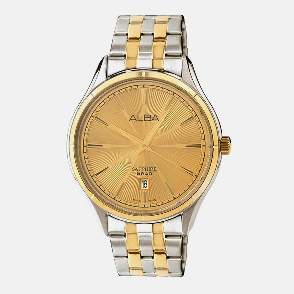 Men Quartz Gold Dial Analog Stainless Steel Watch AS9T64X1