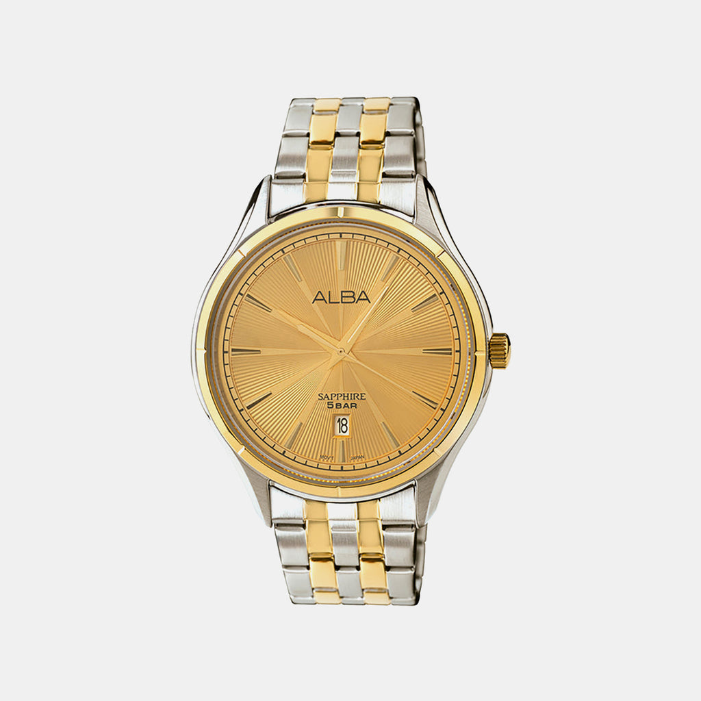 Men Quartz Gold Dial Analog Stainless Steel Watch AS9T64X1