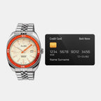 Men Quartz Cream Dial Analog Stainless Steel Watch AS9T89X1