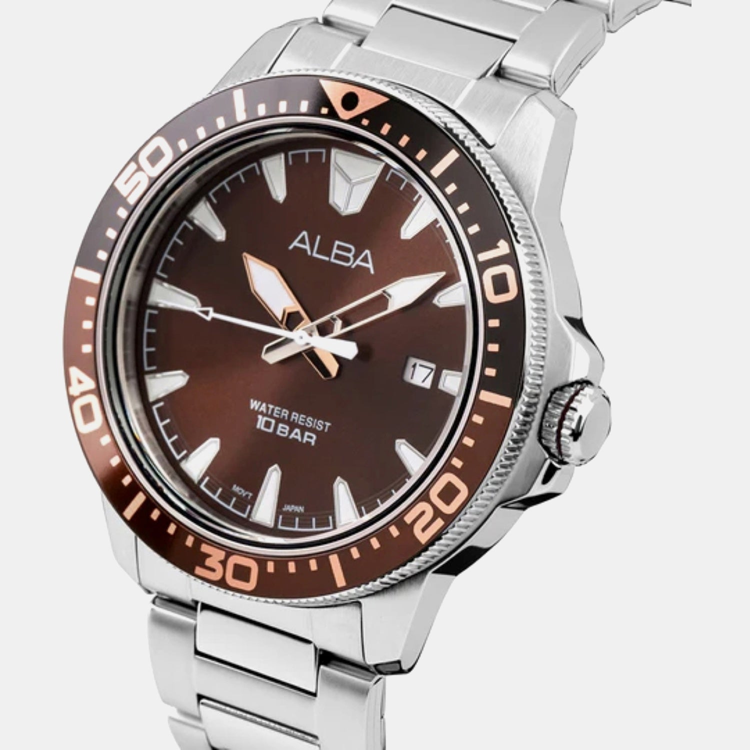 Men Quartz Brown Dial Analog Stainless Steel Watch AS9T91X1